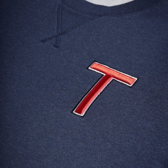 TED BAKER WELLOE Round Neck Chest Logo Cotton Navy Blue Varsity Sweatshirt Sz M - Picture 4 of 16